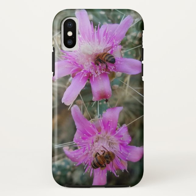 Pink Cholla Cactus Blume mit Honigbienen Case-Mate iPhone Hülle (Rückseite)