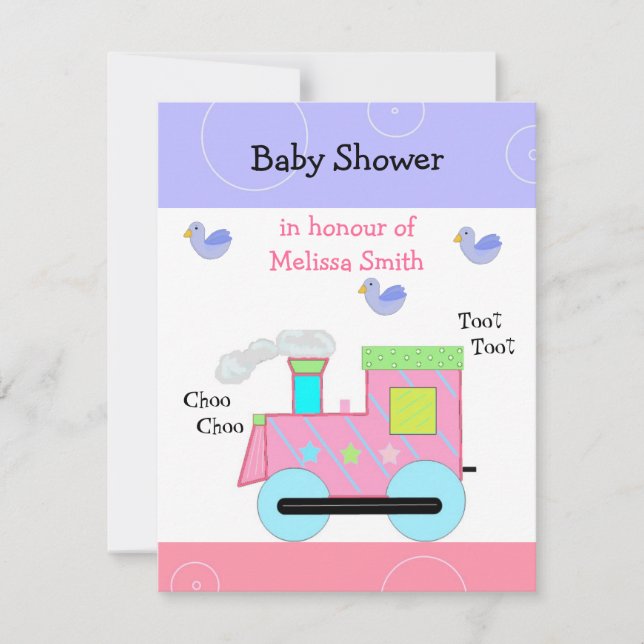 Pink Choo Choo Train Baby Dusche Einladung (Vorderseite)