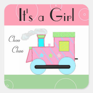 Pink Choo Choo Train Baby Dusche Quadratischer Aufkleber