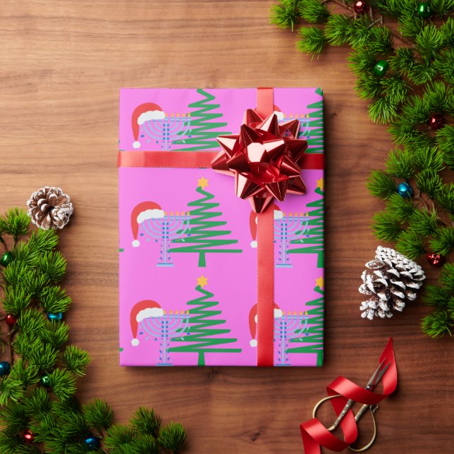Pink Chrismukkah Wrapping Paper Roll Geschenkpapier (Feiertagsgeschenk)