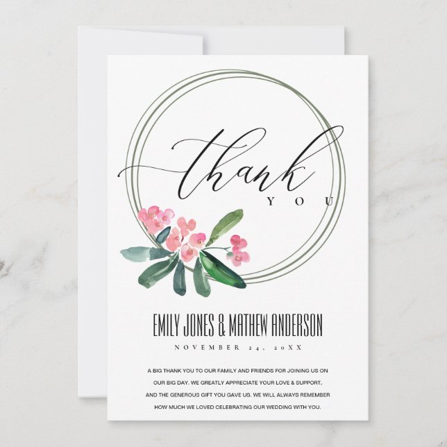 PINK CHRIST THORN CACTI BLOOM WATERCOLOR WEDD DANKESKARTE (Vorderseite)