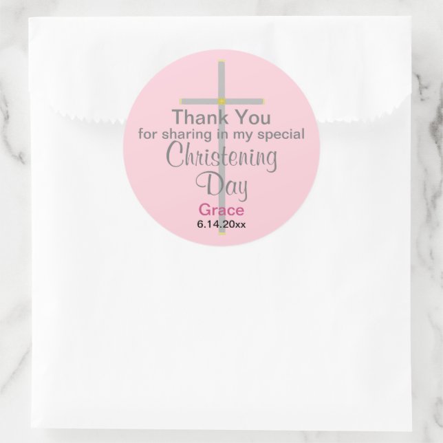 Pink Christening Daughter Vielen Dank Runder Aufkleber (Tasche)