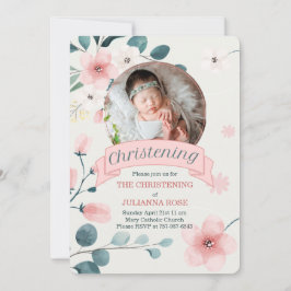 Pink Christening for Baby Girl Peach Blossoms Einladung