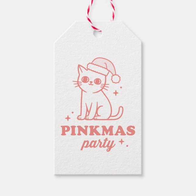 Pink Christmas aesthetic pinkmas party cat Geschenkanhänger (Vorderseite)