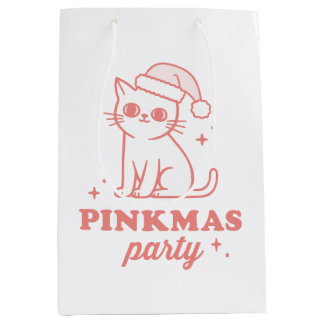 Pink Christmas aesthetic pinkmas party cat Mittlere Geschenktüte