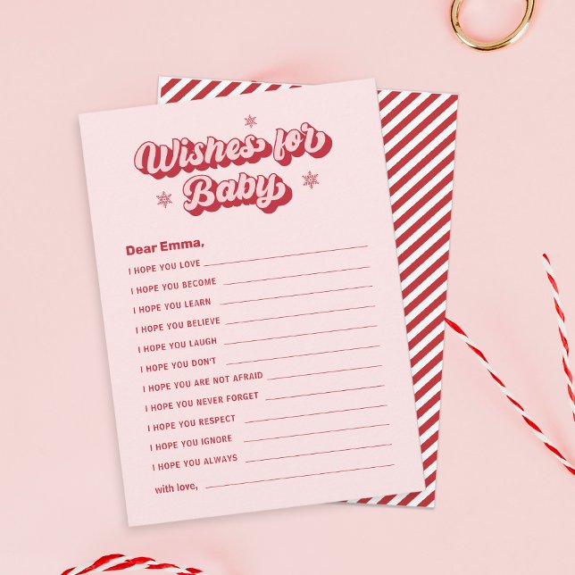 Pink Christmas Baby Dusche Wünsche für Baby Game Mitteilungskarte (Von Creator hochgeladen)