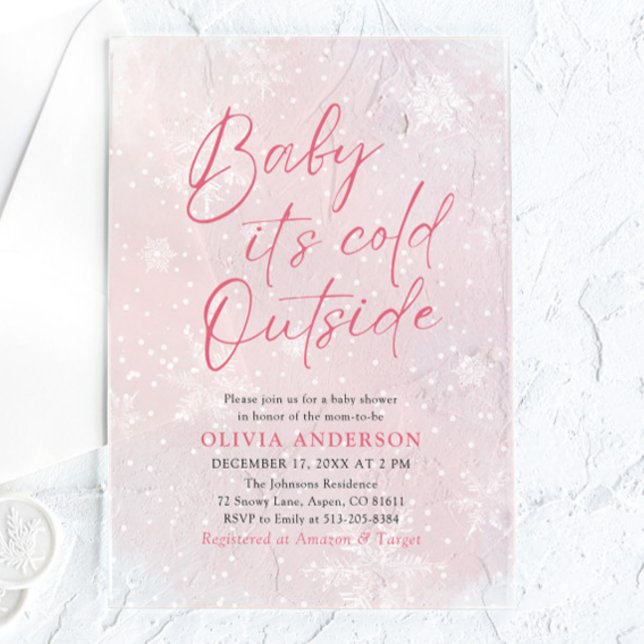 Pink Christmas Baby Es ist kalt draußen Babydusche Acryleinladungen (Pink Christmas Baby It's Cold Outside Baby Shower Acrylic Invitation)