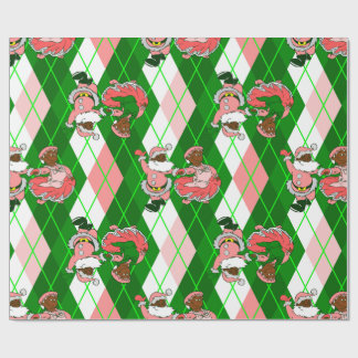 pink christmas black santa wife plaid  geschenkpapier