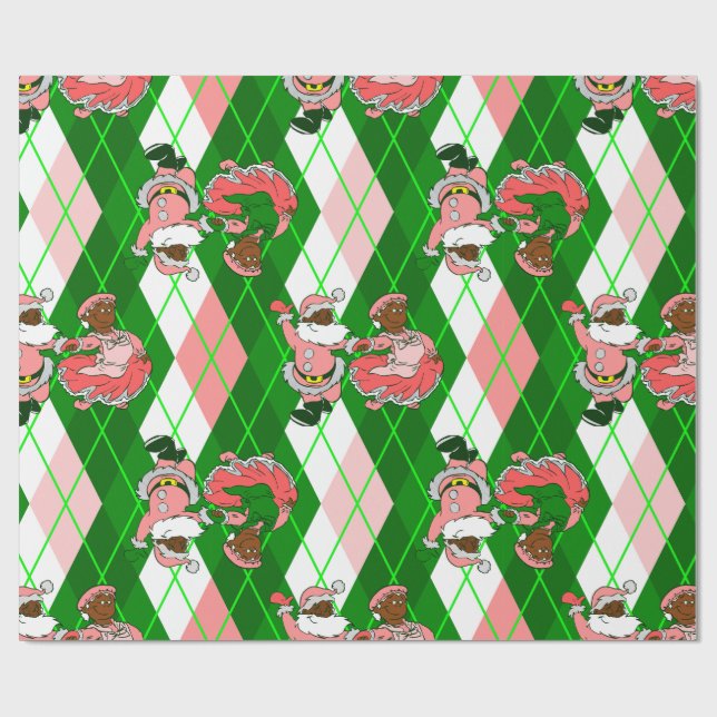 pink christmas black santa wife plaid  geschenkpapier (Flach)