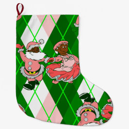 pink christmas black santa wife plaid großer weihnachtsstrumpf