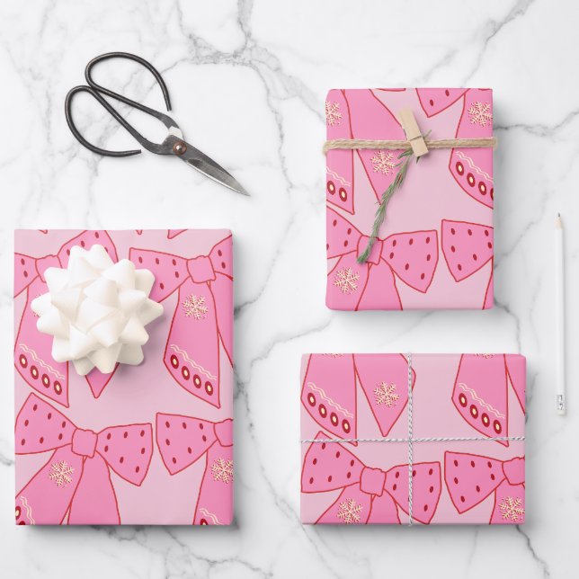 Pink Christmas Bows Geschenkpapier Set (Vorderseite)