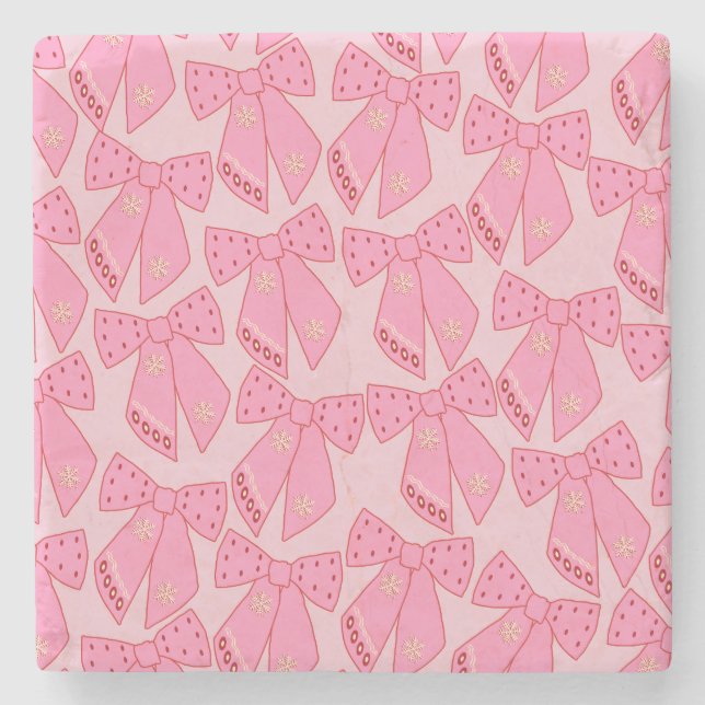 Pink Christmas Bows Steinuntersetzer (Vorderseite)
