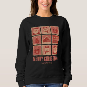 Pink Christmas Briefmarke Collage Sweatshirt