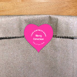 Pink Christmas Business Heart Shape Sticker<br><div class="desc">Frohe Weihnachten! Einer der bekanntesten Feiertage des Jahres. Es ist auch eine der besten Jahreszeiten für Werbung für Ihr Unternehmen. Herzform Aufkleber mit fröhlichen Weihnachtsgrüßen, Ihrem Firmennamen, Stadt oder Stadt und Staat. Sie können es als Zubehör für Ihr Produktverpackungsmaterial verwenden, um Ihren Produktnamen zu fördern. Sie können es auch als...</div>