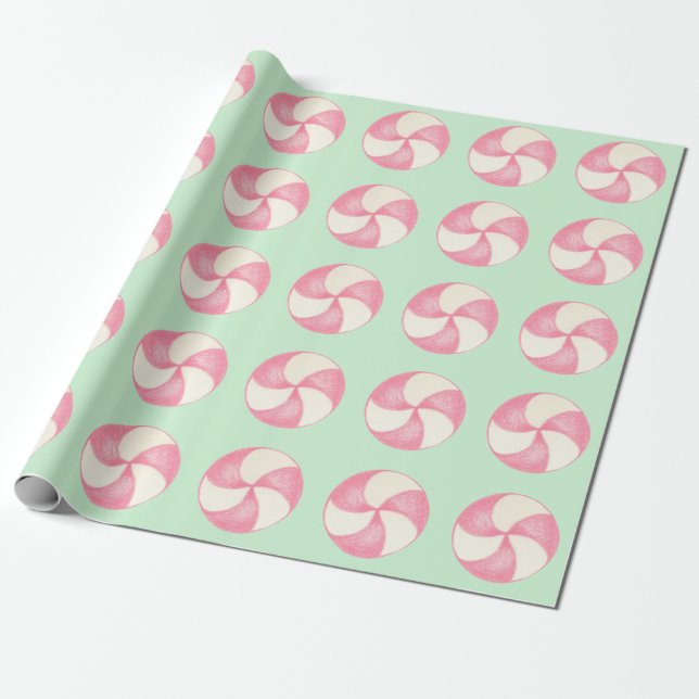 Pink Christmas Candy Peppermint Wrapping Paper Geschenkpapier (Ungerollt)