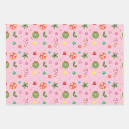 Pink Christmas Candy Wrapping Paper Geschenkpapier Set