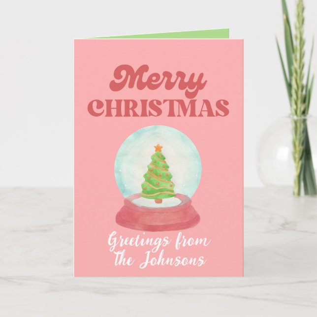 Pink Christmas Card Personalisiert, Familiengrüße Einladung (Vorderseite)