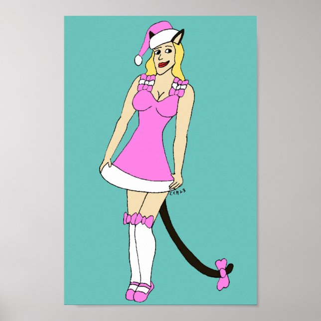 Pink Christmas catgirl Poster (Vorne)