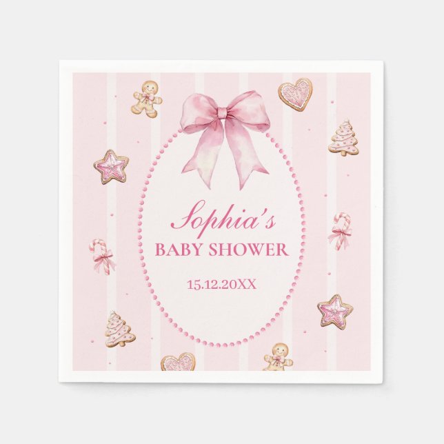Pink Christmas Cookie Baby Shower Serviette (Vorderseite)