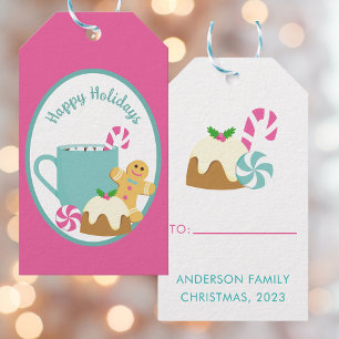 PINK CHRISTMAS COOKIES UND COCOA GIFT TAGS GESCHENKANHÄNGER
