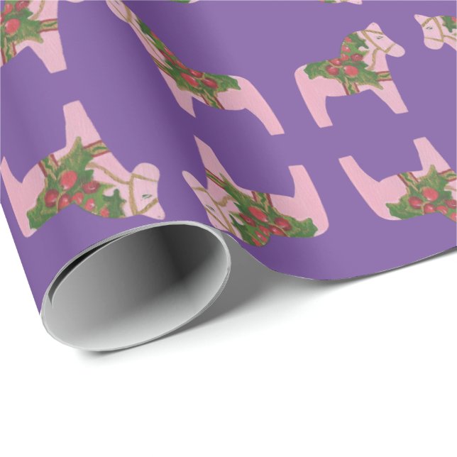 Pink Christmas Dala Horing Paper Geschenkpapier (Rolleneckpunkt)