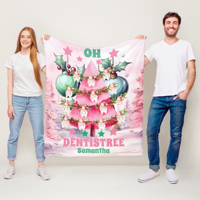 Pink Christmas Dentist Frohe Weihnachten Fleecedecke (Beispiel)