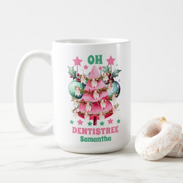 Pink Christmas Dentist Frohe Weihnachts-Individuel Kaffeetasse (Mit Donut)