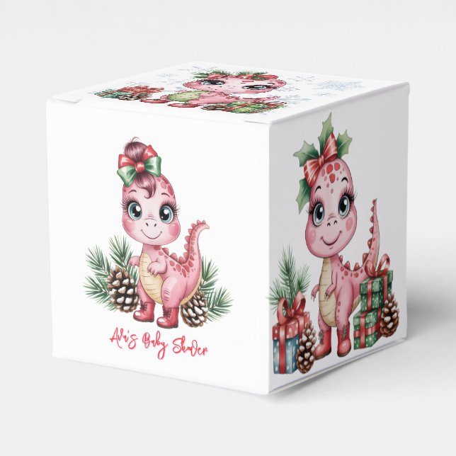 Pink Christmas Dino Girl Baby Shower Geschenkschachtel (Vorderseite)