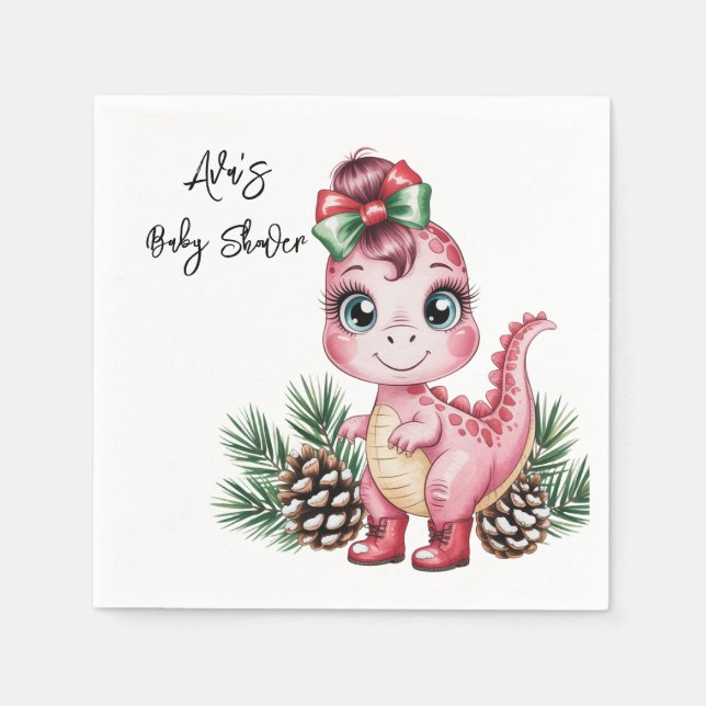 Pink Christmas Dino Girl Baby Shower Serviette (Vorderseite)
