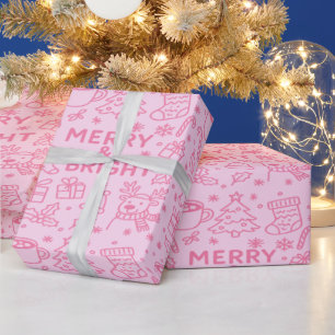Pink Christmas Doodle Merry Magic Geschenkpapier
