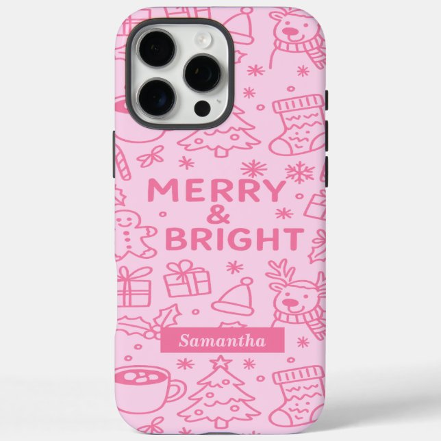 Pink Christmas Doodle | Moderner Urlaub Case-Mate iPhone Hülle (Rückseite)