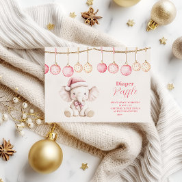 Pink Christmas Elephant Baby Shower Diapper Raffle Begleitkarte