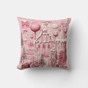 Pink Christmas Ephemera Throw Kissen