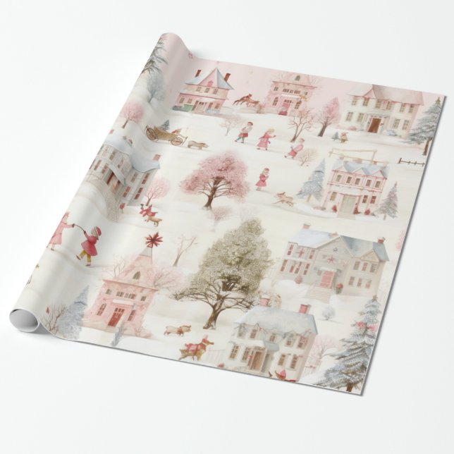 Pink Christmas Ephemere Muster Wrapping Paper Geschenkpapier (Ungerollt)