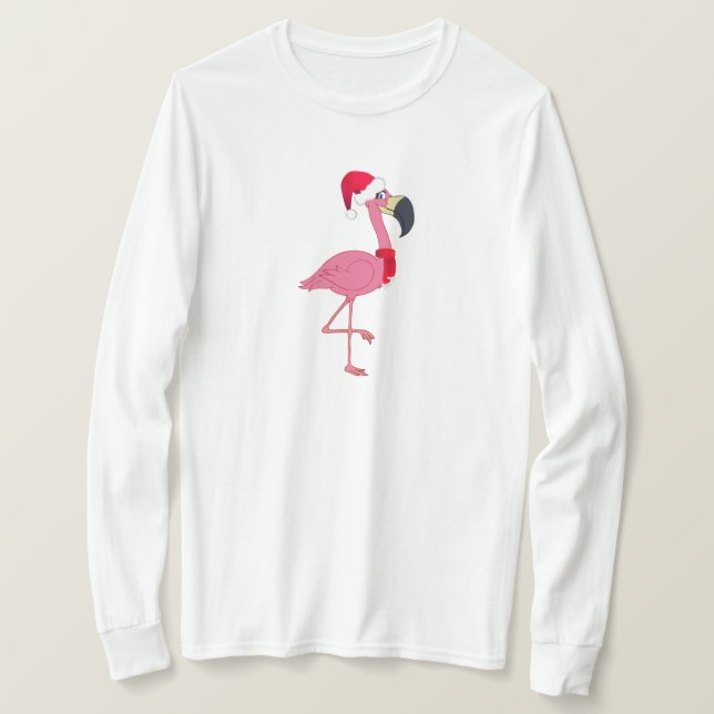 Pink Christmas Flamingo Long Sleeve T - Shirt (Design vorne)