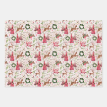 Pink Christmas Forest Gift Wrap, Blatt Set 3