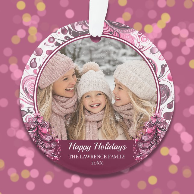 Pink Christmas Foto Whimsical Custom Ornament (Pink Christmas Photo Whimsical Custom Ornament)