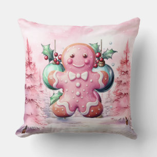 Pink Christmas Gingerbread Frohe Weihnachten Kissen