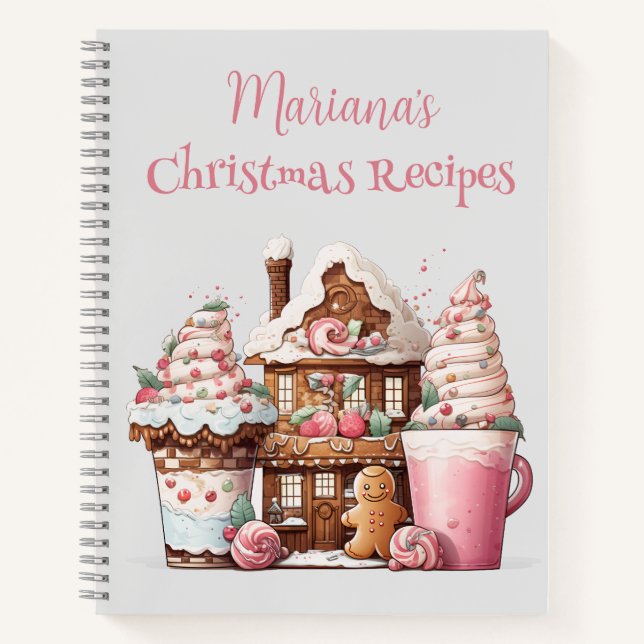Pink Christmas Gingerbread Recipe Book Notizbuch (Vorderseite)
