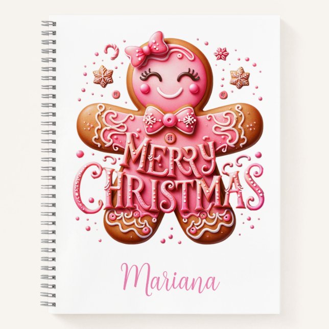 Pink Christmas Gingerbrot Notebook Notizbuch (Vorderseite)