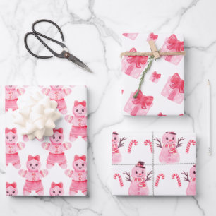 Pink Christmas Girl Gingerbrot Candy Cane Geschenk Geschenkpapier Set