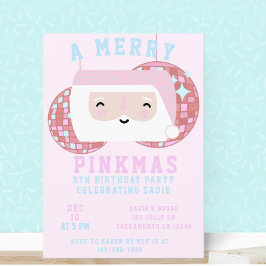 Pink Christmas Girls Disco Geburtstagsparty Einladung