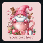 Pink Christmas gnome fügen Text hinzu Quadratischer Aufkleber<br><div class="desc">Pink Christmas gnome hinzufügen Text Square Aufkleber</div>
