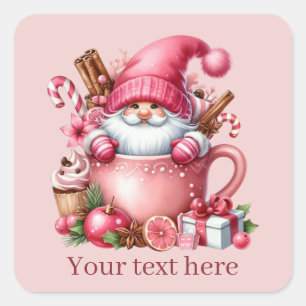 Pink Christmas gnome fügen Text hinzu Quadratischer Aufkleber