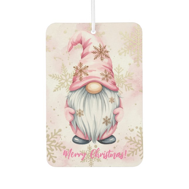 Pink Christmas Gnome Gold Snowflakes Autolufterfrischer (Vorderseite)