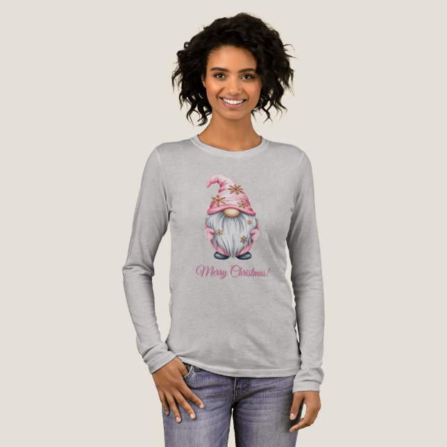 Pink Christmas Gnome Merry Christmas  Tri-Blend Shirt (Volle Vorderseite)
