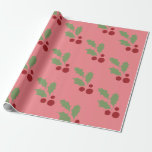 Pink Christmas Holly Wrapping Paper Geschenkpapier<br><div class="desc">Pink Christmas Holly Wrapping Paper</div>