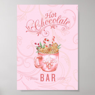 Pink Christmas Hot Chocolate Bar Sign Poster