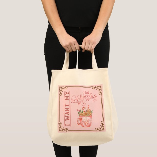Pink Christmas Hot Chocolate Personalisiert Tote T Tragetasche (Vorderseite (Produkt))