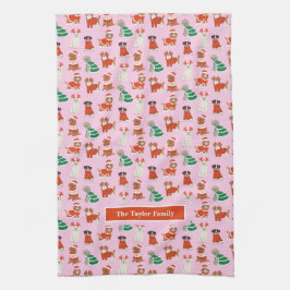 Pink Christmas Hunde Personalisiert Geschirrtuch